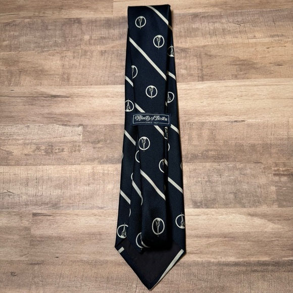 Rivetz of Boston dark blue whitish-silver silk and polyester blend neck tie. - Picture 4 of 9